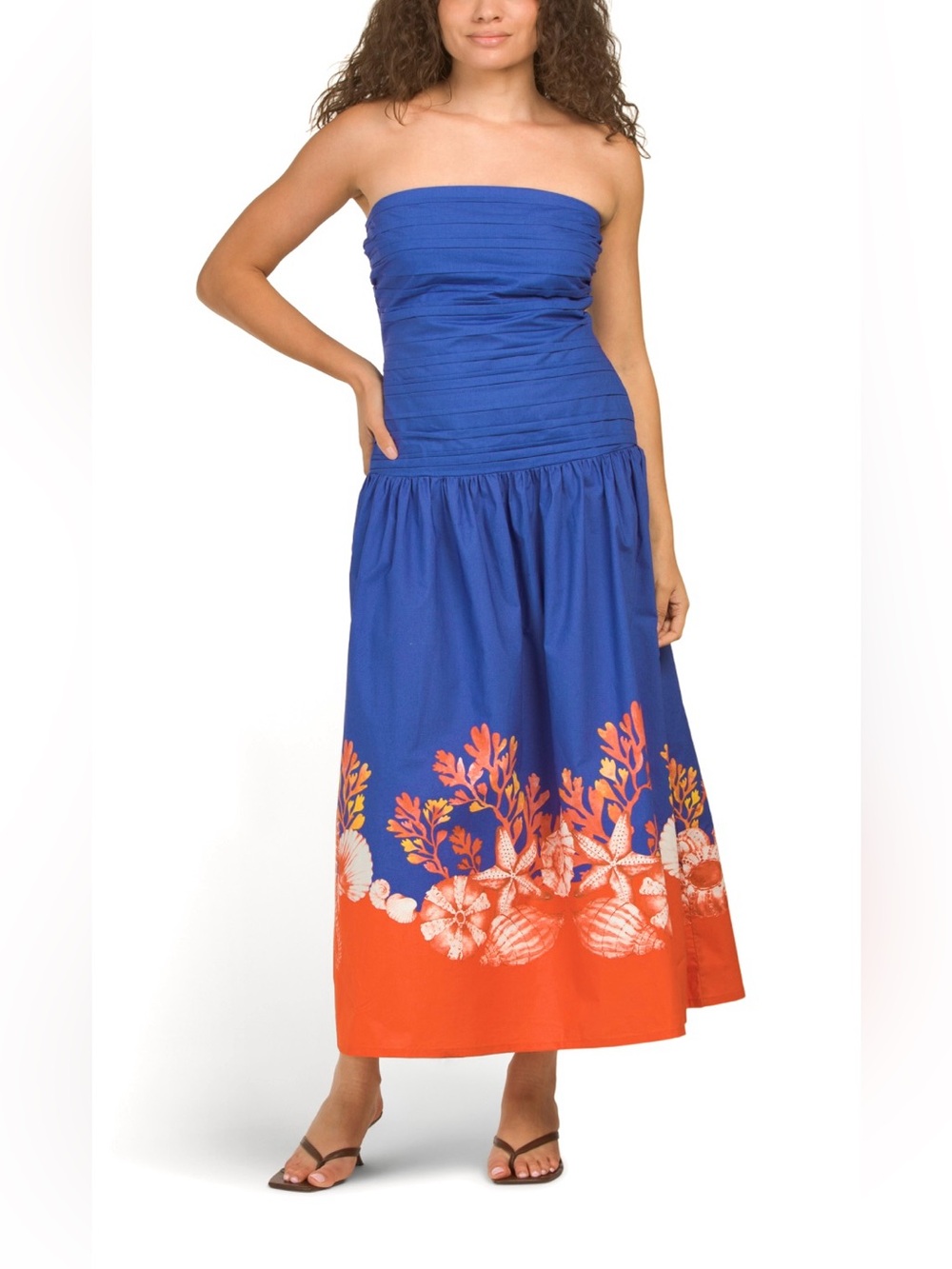 Camila Coelho Emmy Malla Strapless Blue Red Dress Seashell Coral S ( Caroline K